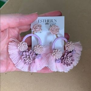 Lilac tassel statement earrings